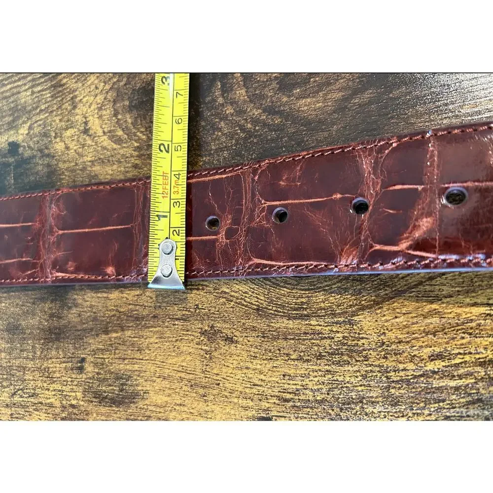 Tardini Men's American Alligator Textured Wrap Buckled Brown Belt 34